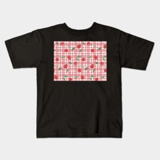 Cheery Cherry Check | Red Picnic Gingham Style Pattern Kids T-Shirt